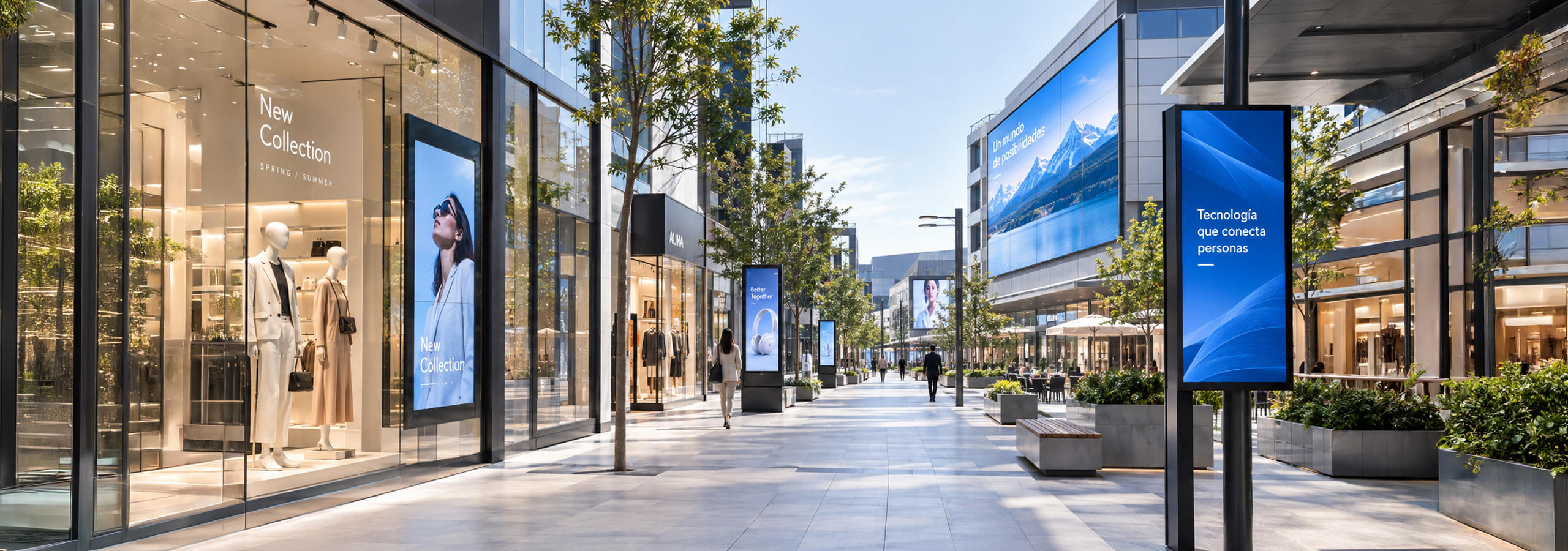 Paseo con video wall y pantallas